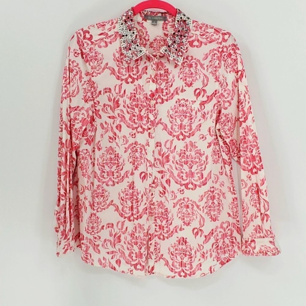 NY collection pink/white long sleeve blouse. XL, just enough bling.